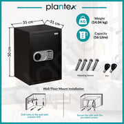 Plantex 56 Litres Safe Locker for Home/Safety Locker Box with Electronic Keypad & Emergency Keys/Master & User Code Access with LED Light/Tijori Box/2 Years Warranty By Plantex - Black
