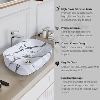 Plantex Tabletop Wash Basin/Bathroom Basin Sink/Ceramic Countertop Basin/Marble Basin with Grey Veins/Wash Basin for Bathroom, Restaurant, Hotel (18 x 13 x 5.5 Inch)