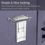 Plantex 304 Grade Stainless Steel Towel Rack with Hooks/Bathroom Towel Rod/Towel Hanger/Bathroom Accessories - Nipron (24-inch) Chrome