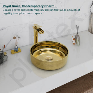 Plantex Ceramic Washbasin/Tabletop Wash Basin/Countertop Vessel Sink for Bathroom/Livingroom Decor - Indo-European Collection (Gold,14.4 x 14.4 x 5 Inch)