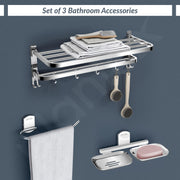Plantex 304 Stainless Steel Dual Folding Towel Rack for Bathroom/Napkin Ring/Soap Stand/Towel Stand/Bathroom Accessories Set– Chrome