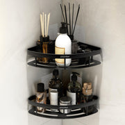 Plantex Corner Shelf for Bathroom Wall/No Drill Bathroom Organiser/Aluminium Corner Shelf for Kitchen/Self Adhesive Shelf (9x9 inches, Matt Black) - Pack of 2