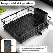 Plantex Stainless Steel Dish Drying Rack/Vessel Drainer Basket with Tray/Smart Drainage Drainboard with Detachable Cutlery Holder/Utensils Drying Rack for Kitchen- (43 X 32 X 12 cm, Black)