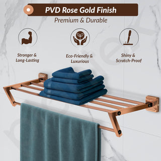 Plantex 304 Grade Stainless Steel Towel Rack/Towel Holder in Bathroom/Towel Hanger/Stand/Bathroom Accessories Set - Decan (Rose Gold)
