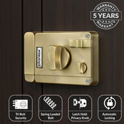 Plantex Heavy Duty Rim Locks for Main Door/Door Lock for Main Door with 4 Keys/Suitable for Inside Opening Wooden Door - Pack of 1 (Brass Antique)