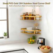 Plantex 304 Stainless Steel Corner/Bathroom Shelf/Kitchen Shelf/Wall Mount - Pack of 2 (PVD Gold,9x9 Inches)