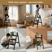 Plantex 3 Step Ladder for Home Use/Wide Anti-Slip Heavy-Duty Step Stool/Lightweight Kitchen Ladder 3 Step (Black)