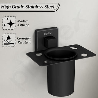 Plantex Tumbler Holder for Bathroom/Stainless Steel Toothpaste Holder/Toothbrush Holder/Bathroom Accessories - Pack of 1 (Black)
