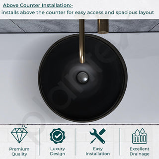 Plantex Ceramic Tabletop Washbasin/Bathroom Basin Sink/Basin for Bathroom/Wash Basin for Restaurant/Hotel (Black & Gold - 16.5 x 16.5 x 13 Inch)