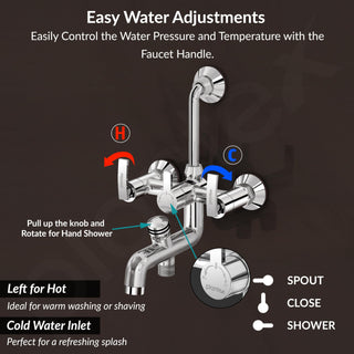 Plantex Pure Brass 3 in 1 Wall Mixer for Bathroom with L-Bend Provision for Overhead and Hand Shower/Mixer Tap for Bathroom with Water Saving Nozzle and Brass Wall Flange (COL-1019-Chrome)