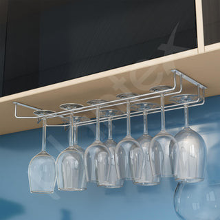 Plantex Wine Glass Rack/Wine Glass Holder for Cabinet/Bar Glass Hanging Holder For Pubs/Kitchen/Bars (Double Line - L20 X W9 Inches), Hanging Shelves
