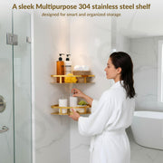 Plantex 304 Stainless Steel Corner/Bathroom Shelf/Kitchen Shelf/Wall Mount - Pack of 2 (PVD Gold,9x9 Inches)