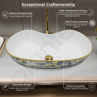 Plantex Ceramic Wash Basin/Table Top Hand Washbasin/Designer Countertop Basin for Bathroom/Restaurants/Hotel (24.5x12.5x 5.5 -White & Blue)