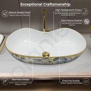 Plantex Ceramic Wash Basin/Table Top Hand Washbasin/Designer Countertop Basin for Bathroom/Restaurants/Hotel (24.5x12.5x 5.5 -White & Blue)
