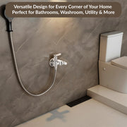 Plantex Pure Brass 2 in 1 Tap for Washing Machine/2-Way Bib Cock for Bathroom with Brass Wall Flange & Teflon Tape (Star, Chrome)