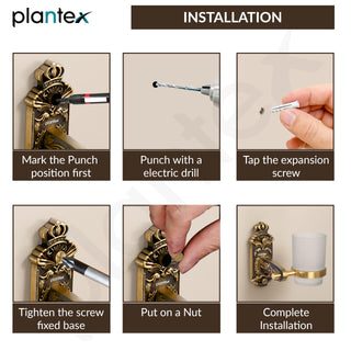 Plantex Antique Aluminium Tumbler Holder/Matt Glass Tooth Brush Stand/Bathroom Accessories (Brass-Antique Finish)
