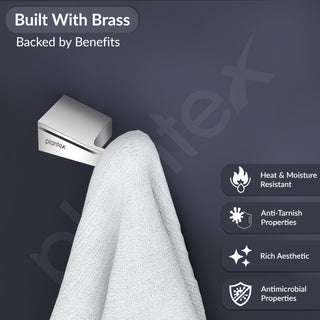 Plantex Smero Pure Brass Made Hooks for Hanging Clothes and Towel in Bathroom/Robe Hook/Hanger for Living Room - Arrete (Chrome)