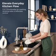 Plantex Kitchen Mixer Tap for Sink/Hot and Cold Double Handle Faucet/304 Stainless Steel Body and Brass Handle/360° Swivel Spout Sink Taps - (7908, Matt)