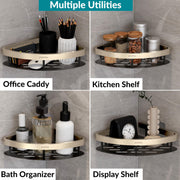 Plantex Self Adhesive Corner Shelf for Bathroom Wall/Aluminium & Stainless Steel Corner Rack/Storage Organizer/Bathroom Accessories Set- Pack of 4 (8 x 8 inch, Satin & Black)