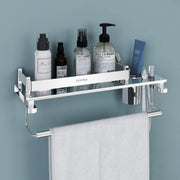Plantex Stainless Steel Deluxe 3in1 Multipurpose Bathroom Shelf/Rack/Towel Hanger/Tumbler Holder/Bathroom Accessories - Wall Mount (15 x 6 Inches-Chrome)