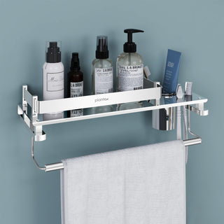 Plantex Stainless Steel Deluxe 3in1 Multipurpose Bathroom Shelf/Rack/Towel Hanger/Tumbler Holder/Bathroom Accessories - Wall Mount (15 x 6 Inches-Chrome)