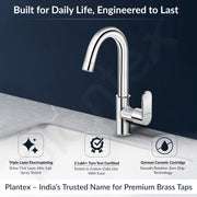 Plantex Pure Brass Kitchen Sink Tap with Water Saving Aerator/Sink Tap for Kitchen Basin with Brass Wall Flange and Teflon Tape-7 Year Warranty (ORN-212-Chrome)