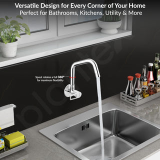 Plantex Pure Brass Kitchen Sink Tap Faucet/Wall Mount Sink Faucet with Wall Flange and Teflon Tape/Water Nal Tap with 360 Swiwel spot with Water Saving nozzel - Pack of 1 (Chrome, 3211)