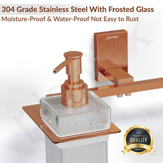 Plantex 304 Grade Stainless Steel Liquid Soap Dispenser with Napkin Ring/Shampoo Dispenser/Towel Ring for Bathroom/Bathroom Accessories - Pack of 1 (Crystal, PVD Rose Gold)