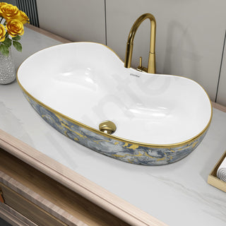 Plantex Ceramic Wash Basin/Table Top Hand Washbasin/Designer Countertop Basin for Bathroom/Restaurants/Hotel (24.5x12.5x 5.5 -White & Blue)
