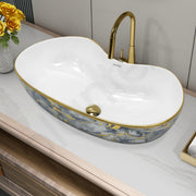 Plantex Ceramic Wash Basin/Table Top Hand Washbasin/Designer Countertop Basin for Bathroom/Restaurants/Hotel (24.5x12.5x 5.5 -White & Blue)