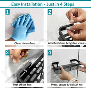 Plantex Bathroom Organizer Without Drill/Stainless Steel & Aluminium Shelf for Wall with Adhesive Stickers - Pack of 1 (12x5 inch, Black)