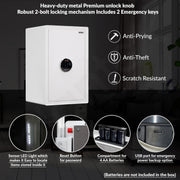 Plantex 82 Ltr Digital Safe Locker For Home/Safety Locker Box with Biometric/LED Light Touchscreen Display & Dual Code Access Master User/Emergency Key/2 Years Warranty By Plantex - (White)
