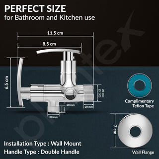 Plantex 2 in 1 Angle Valve with Wall Flange and Teflon Tape/Angle Cocke for Bathroom (SMR-1266-Chrome)