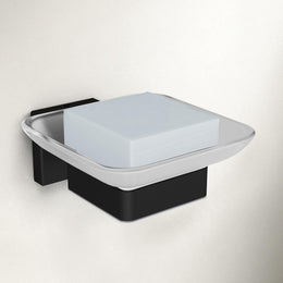 Plantex Stainless Steel Glass Soap Dish for Bathroom/Soap Holder/Soap Case/Soap Stand for Kitchen/Bathroom Accessories - Aqua (Black)