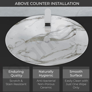 Plantex Basin for Bathroom/Ceramic Table Top Wash Basin/Over Counter Washbasin for Restaurant/Hotel (CRETA-NS-203-Marble Finis, 23 x 15 x 5.5 Inch)