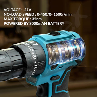 Plantex 21V Cordless Impact Drill Machine with battery & charger/Screwdriver/10mm Keyless Chuck/Torque 1500 RPM/Reversible Variable Speed for Walls Woods Metal - (Blue & Black)