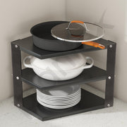 Plantex GI-Steel 3-Tier Pan Stand for Kitchen/Multipurpose Corner Floor Mount Shelf for Kitchen - Pack of 1 (Black)