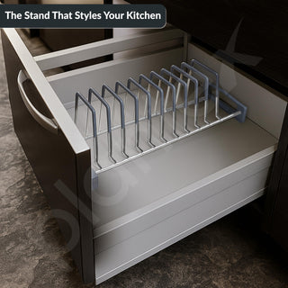 Plantex Sturdy Stainless Steel Plate Organizer for Kitchen/10 Plate Stand for Plateform/Rubber Gripped Thali Rack(Slot-10, Pack of 1, Size-10 Inches)