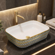 Plantex Designer Wash Basin for Bathroom/Ceramic Table Top Washbasin/Countertop Vessel Sink Basin - (White Art, 20 x 15 x 6 Inch)
