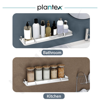 Plantex Acrylic Shelf for Bathroom/Living Room Wall Mounted Shelf with Silver Railings - Bathroom Accessories (White, 18x6 inches)