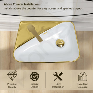 Plantex Ceramic Wall Mount Washbasin/Basin for Bathroom/Designer Wash Basin for Home/Office/Hotel (17.5x10.5x5 Inch - White & Gold)