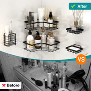 Plantex Alloy Steel Self Adhesive Bathroom Shelf Rack/Bathroom Organizer Without Drill/Soap Dish/Multipurpose Corner Shelf for Bathroom Wall/Soap Holder/Tumbler Holder-Combo(Black)