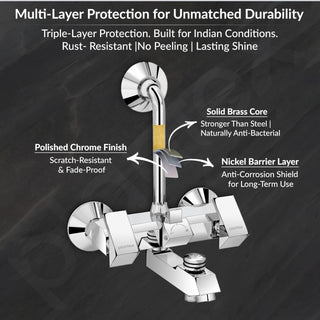 Plantex Brass Wall Mixer for Bathroom 3 in 1/L-Bend Connector for Overhead/Hand Shower/Spout Mixer Tap/Mixture Tap for Bathroom with 7-Year Manufacturer's Warranty-(Pri-319-Chrome)