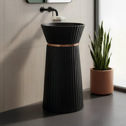 Plantex Round Pedestal Basin for Bathroom/Acrylic Resin & Quartz Designer One Piece Pedestal Free Standing Wash Basin for living Room/Hotel (Black-17x17x33.5 inch)