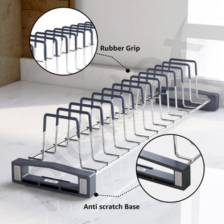 Plantex Premium Stainless Steel Plate Stand for Kitchen Cabinet/13 Slot Plate Rack for Kitchen/Rubber Gripped Saucer Plate Holder(Size-4 inches, Slot- 13, Pack of 1)