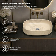 Plantex Ceramic Basin for Bathroom/Designer TableTop Wash Basin/Bathroom Vessel Sink/Washbasin - LA03, Matt Khakhi (21.5 x 14 x 5.5 Inch)