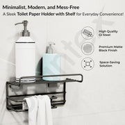 Plantex GI Steel Self Adhesive Toilet Paper Holder/Tissue Paper Roll Holder with Mobile Stand/Towel Bar Hanger Storage Rack/Bathroom Accessories(Black)