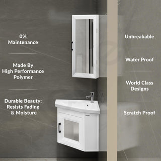 Plantex Unbrekable Wall Mount Vanity Cabinet with Washbasin and Mirror/Corner Basin with Cabinet for Bathroom - (406, White)
