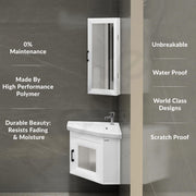 Plantex Unbreakable Wall Mount Vanity Cabinet with Washbasin and Mirror/Corner Basin with Cabinet for Bathroom - (406, White)