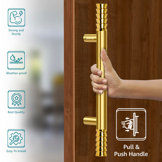 Plantex Heavy-Duty Golden Lotus 14 Inch Main Door Handle for Home/Glass & Wooden Door/Pull-Push Handle for Home/3 Years Warranty Pack of 1 (Gold)